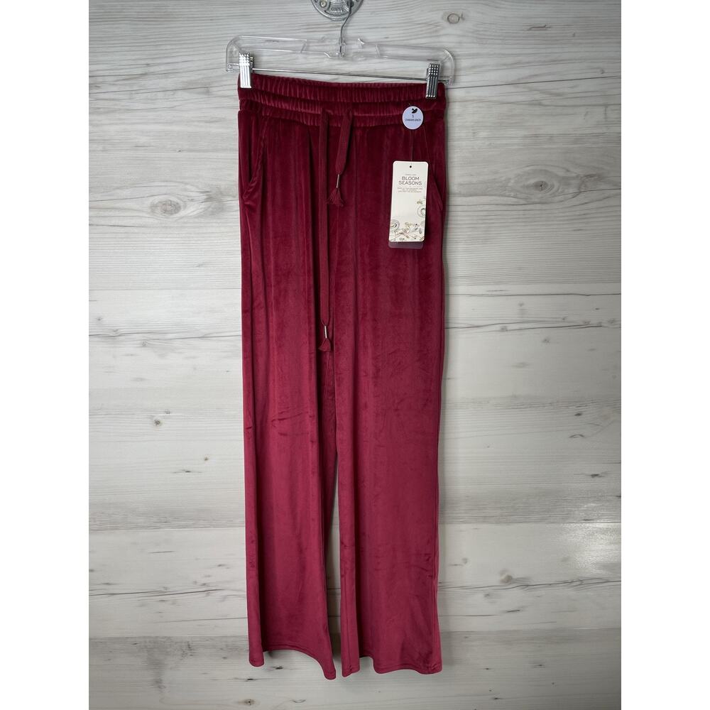 Bloom Seasons VELOI Womens Small‎ Red Velour Wide Leg High Rise Lounge Pants